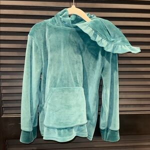 Teal Hooded Sweatshirt set with Ruffle Detail